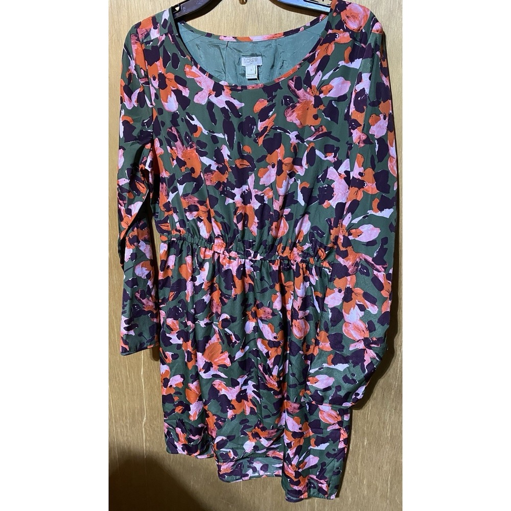 J. Crew Green Watercolor Floral Print Short Sleeve Fit & Flare Dress , Size10